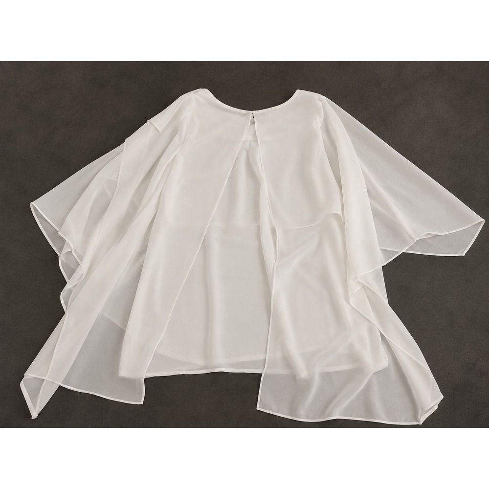 Chico's Black Label Size 1 Medium White Sheer Flowy Cape Sleeve Blouse Dressy - Picture 4 of 7